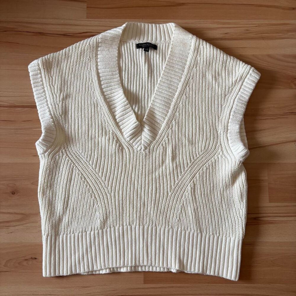 Banana Republic Women's Ivory Organic Cotton V Neck Pullover Sweater Vest XS/S
